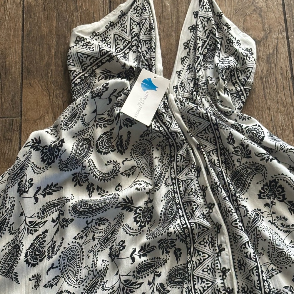 NWT White Black Halter Sundress Advance Apparels Free Size S M L Dress - Picture 2 of 4